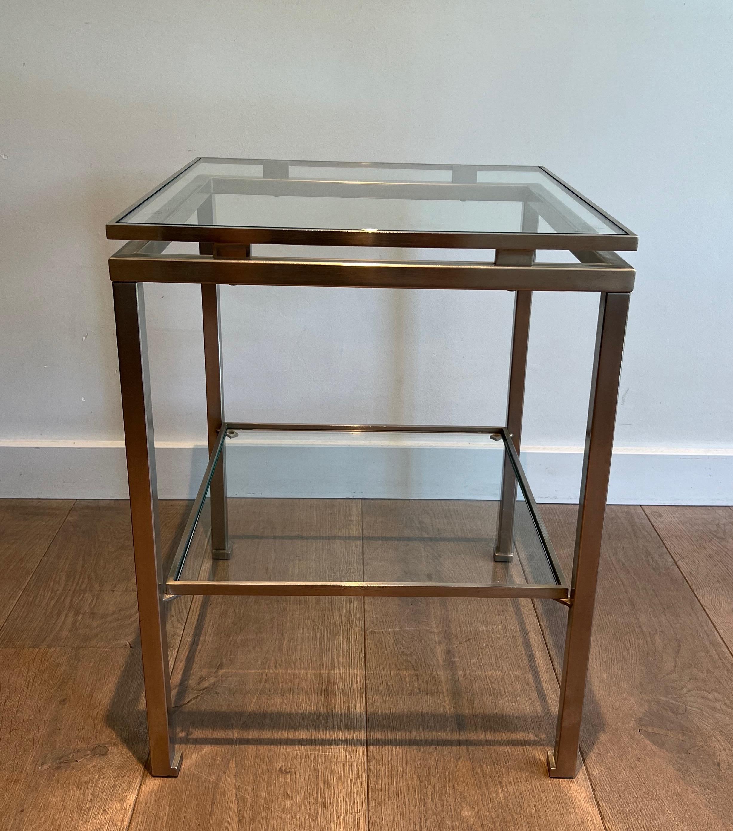 Late 20th Century Pair of brushed steel side tables by Guy Lefèvre for Maison Jansen For Sale