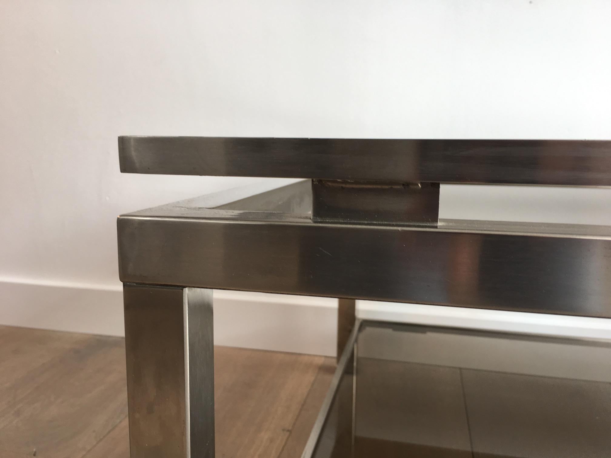 Rare Pair of Brushed Steel Side Tables by Guy Lefèvre for Maison Jansen For Sale 4