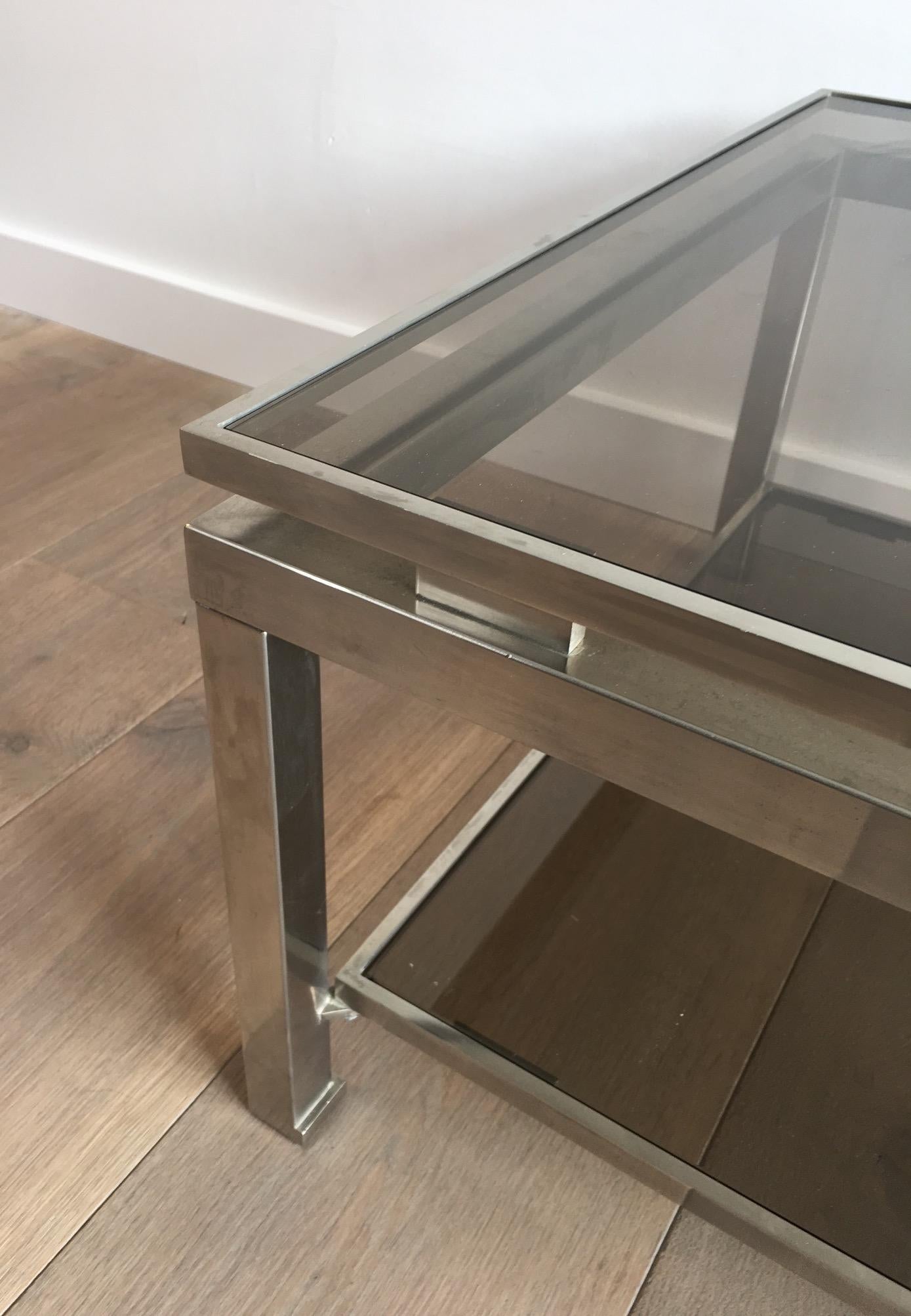 Rare Pair of Brushed Steel Side Tables by Guy Lefèvre for Maison Jansen For Sale 5