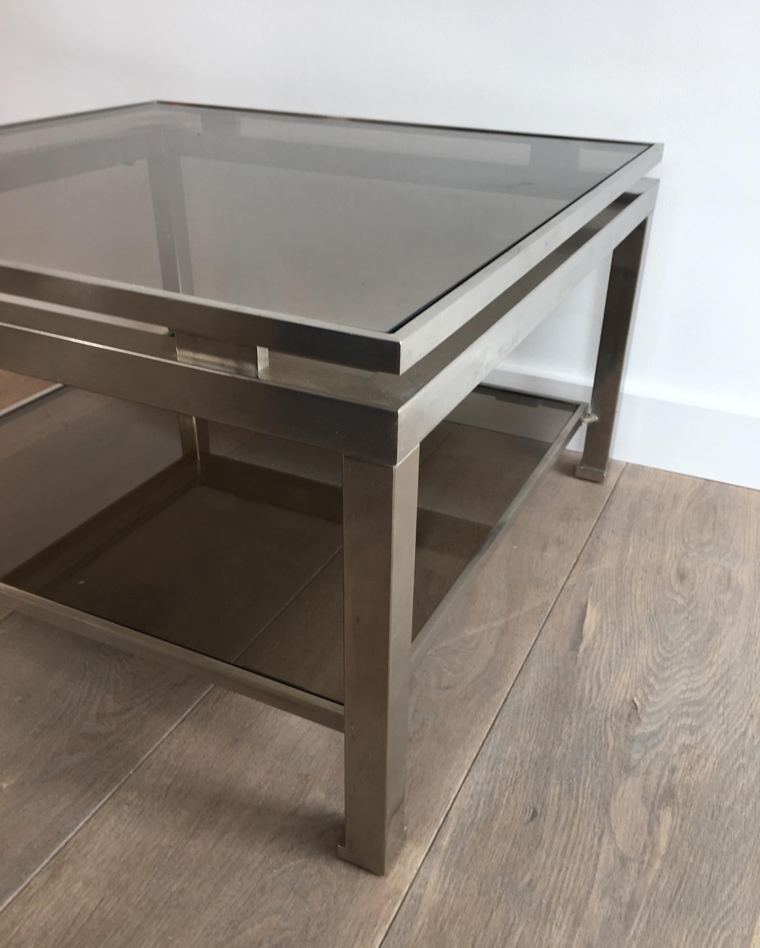 Rare Pair of Brushed Steel Side Tables by Guy Lefèvre for Maison Jansen For Sale 7