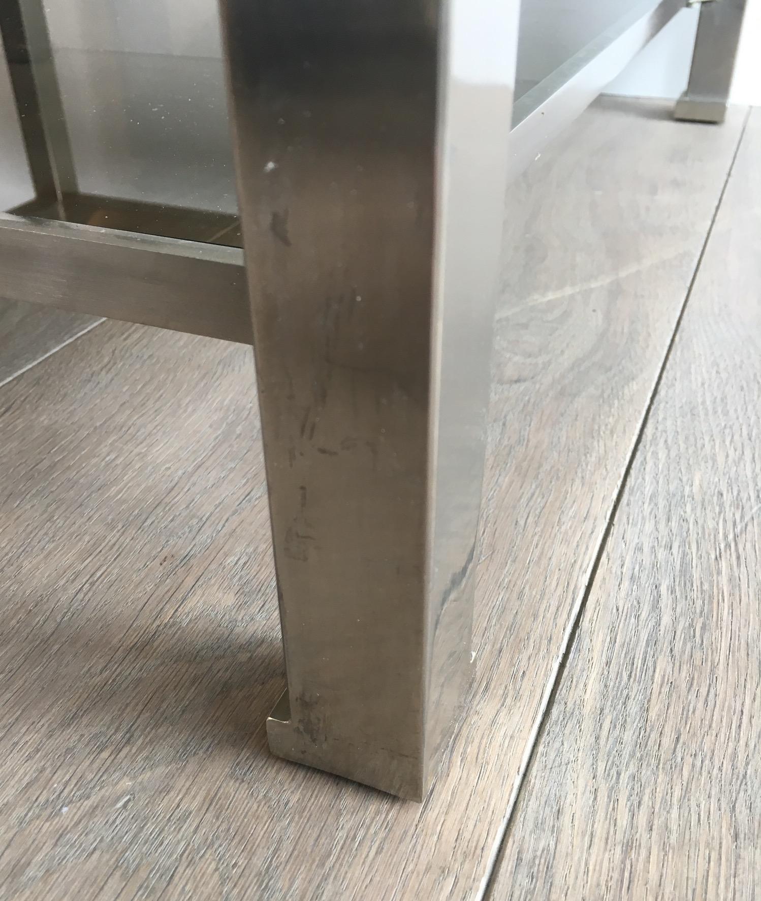 Rare Pair of Brushed Steel Side Tables by Guy Lefèvre for Maison Jansen For Sale 8