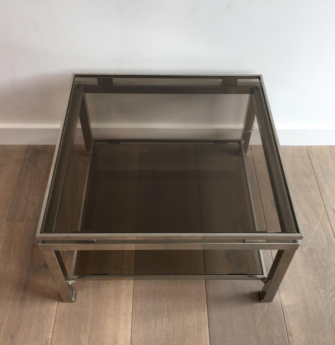 Rare Pair of Brushed Steel Side Tables by Guy Lefèvre for Maison Jansen For Sale 11