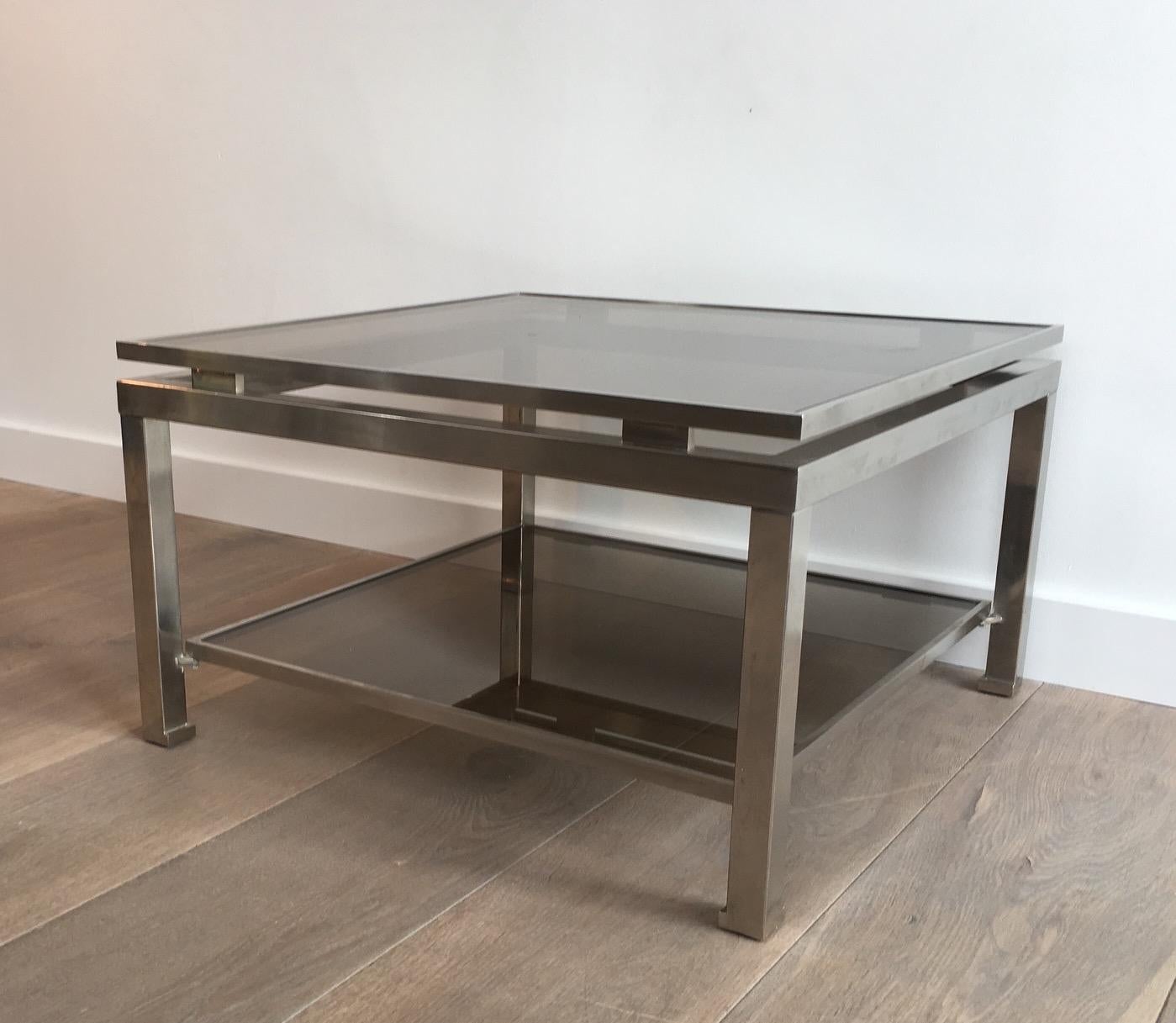 Rare Pair of Brushed Steel Side Tables by Guy Lefèvre for Maison Jansen For Sale 12