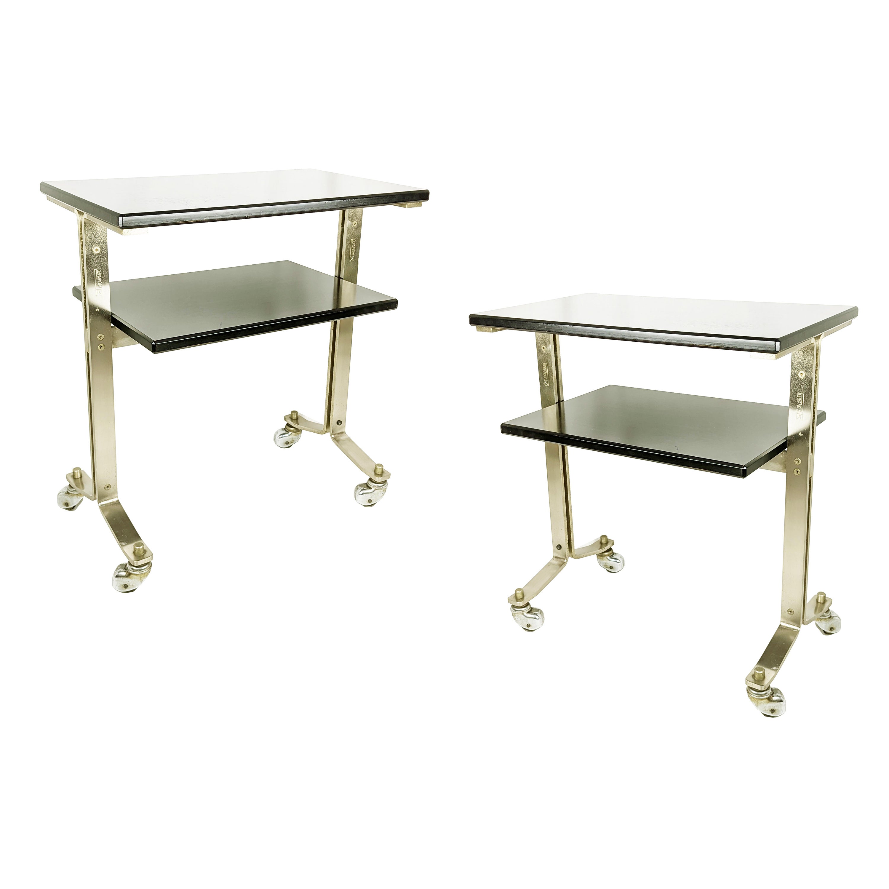 Paire de tables de chevet Formanova des années 1960 en acier brossé et bois teinté