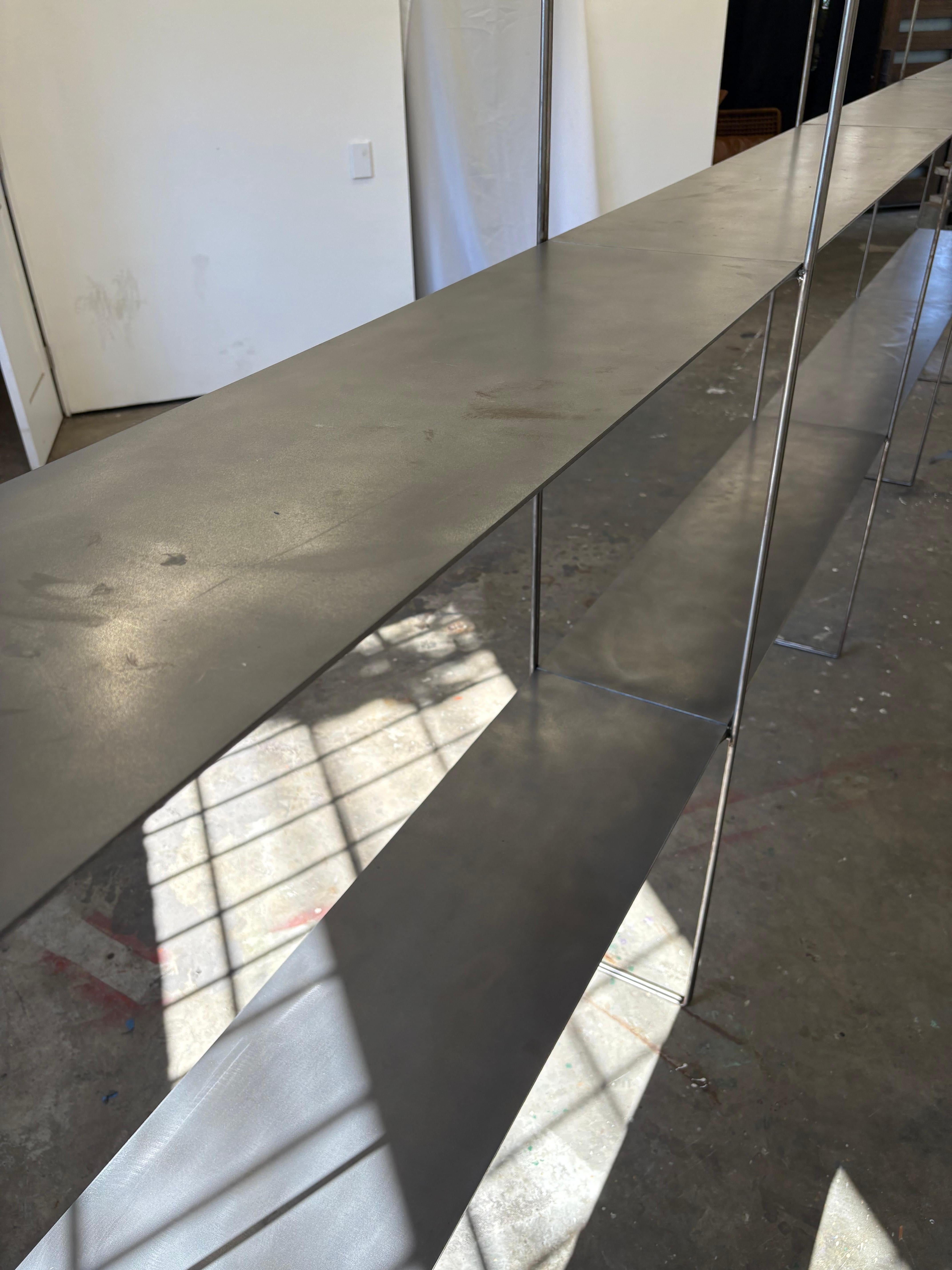 Pair of brushed steel Ultra Minimalist Custom Modular Shelving Units For Sale 3