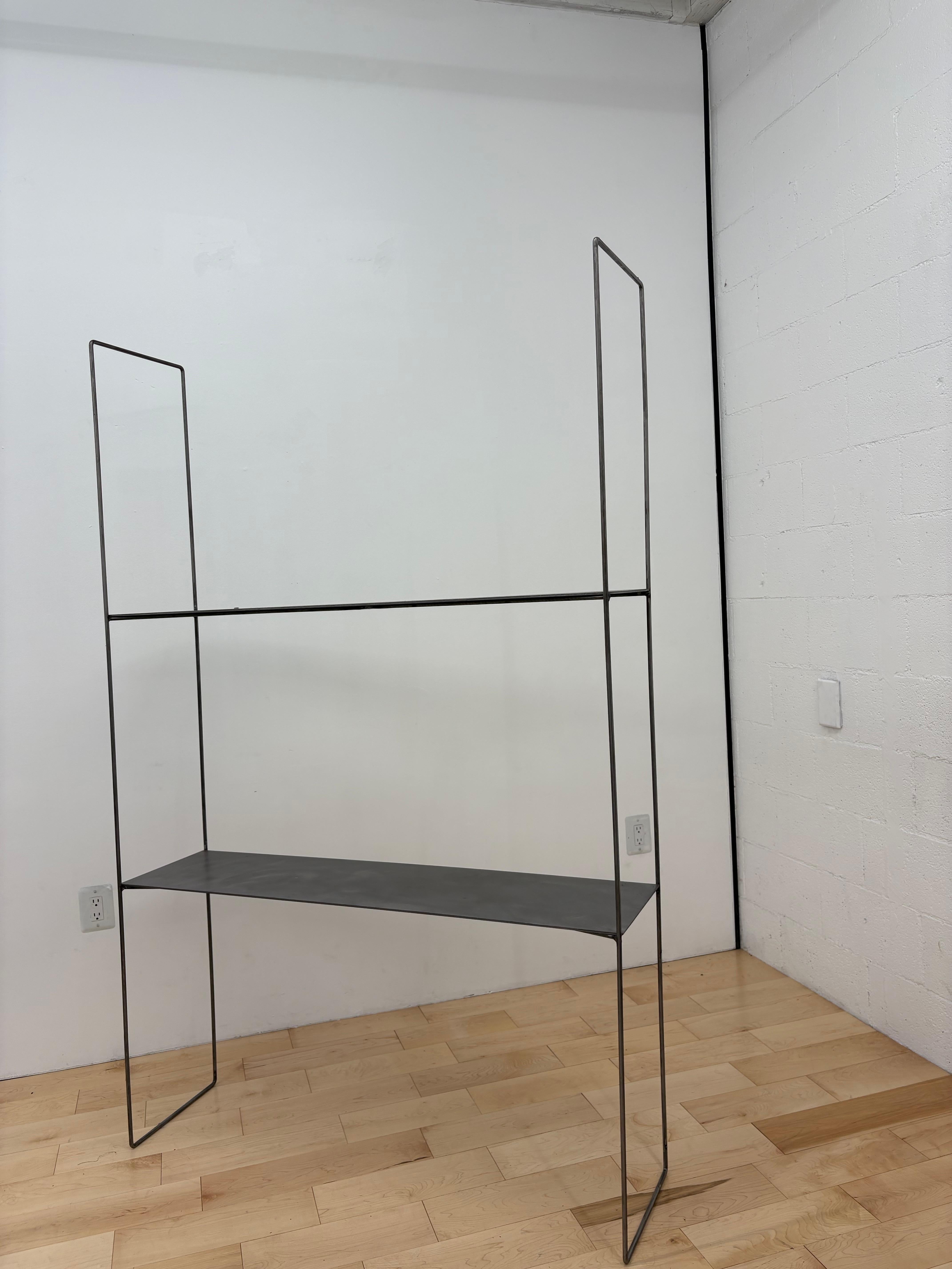 Brutalist Pair of brushed steel Ultra Minimalist Custom Modular Shelving Units For Sale