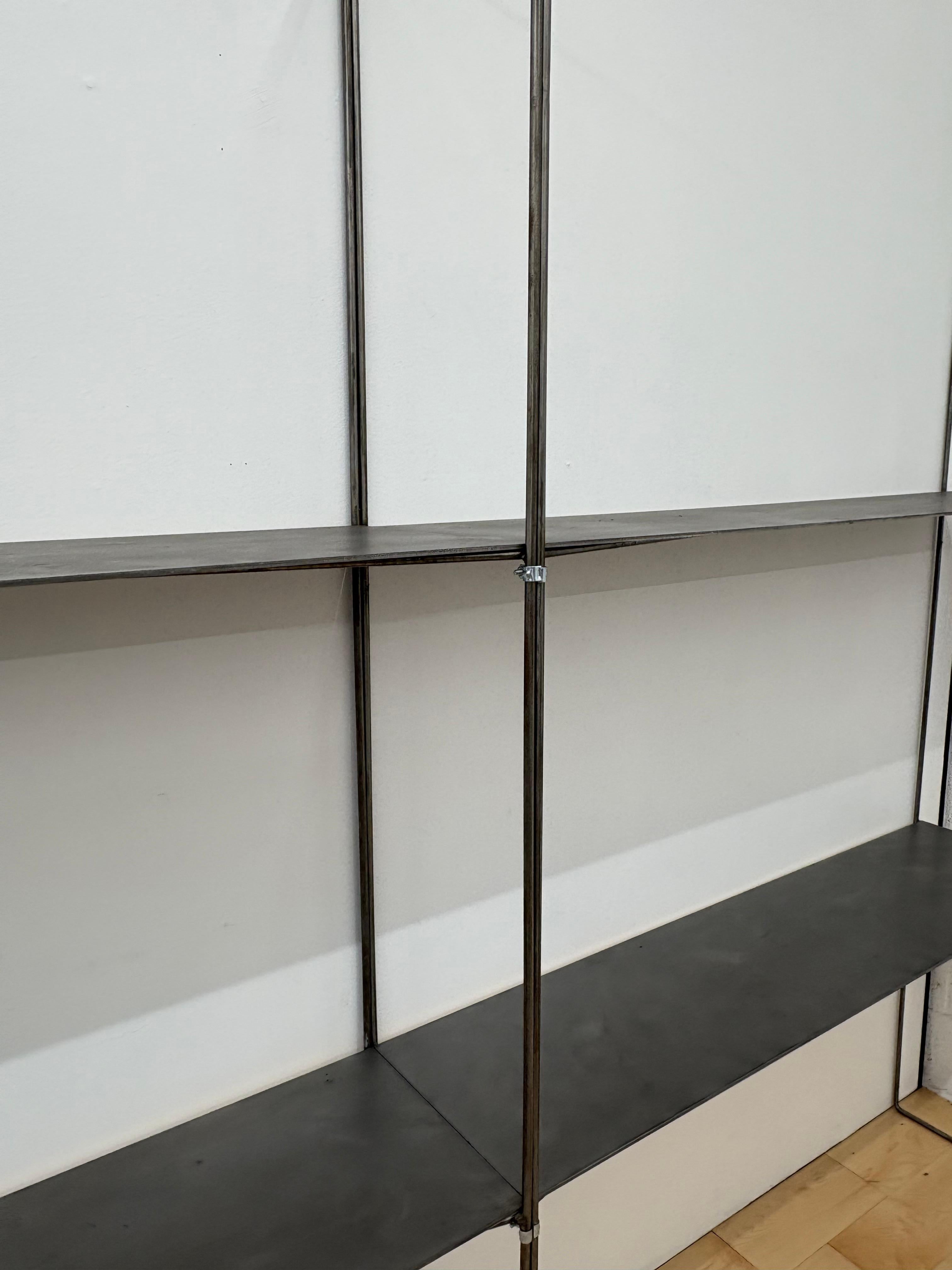 American Pair of brushed steel Ultra Minimalist Custom Modular Shelving Units For Sale