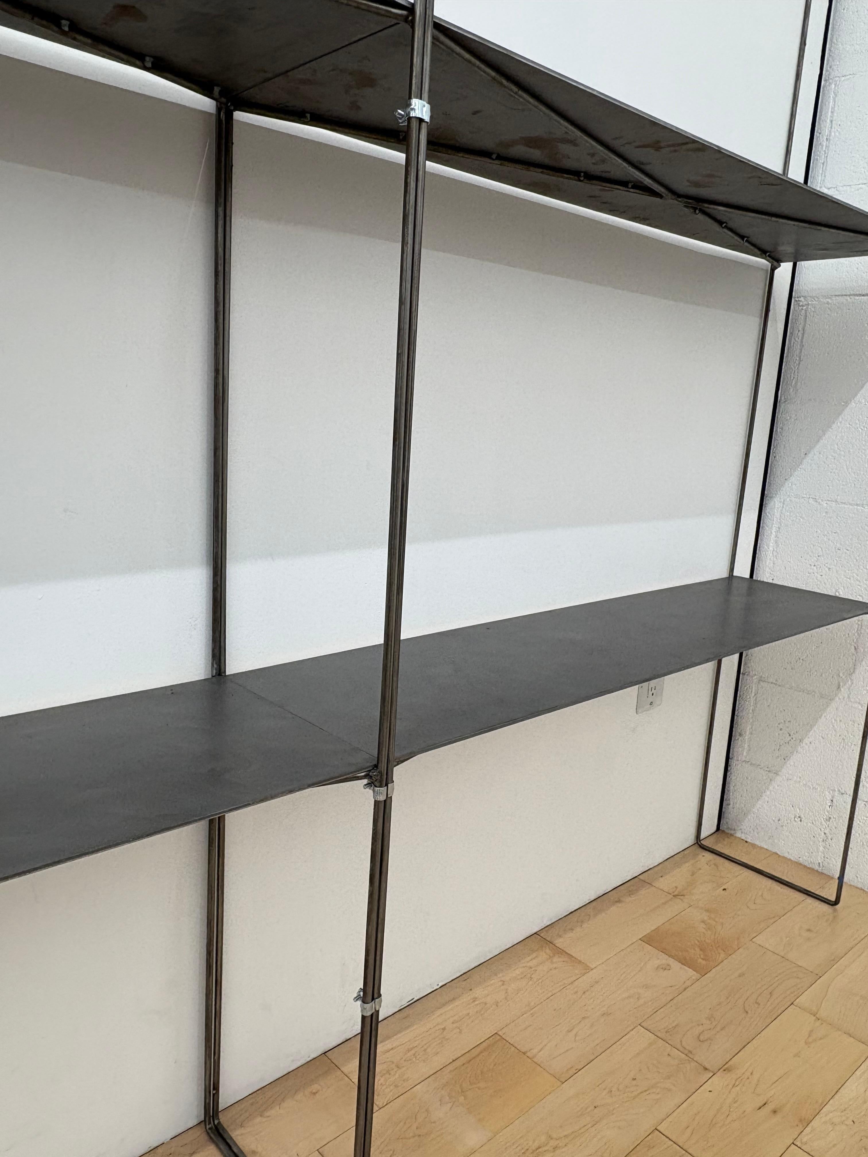 Steel Pair of brushed steel Ultra Minimalist Custom Modular Shelving Units For Sale