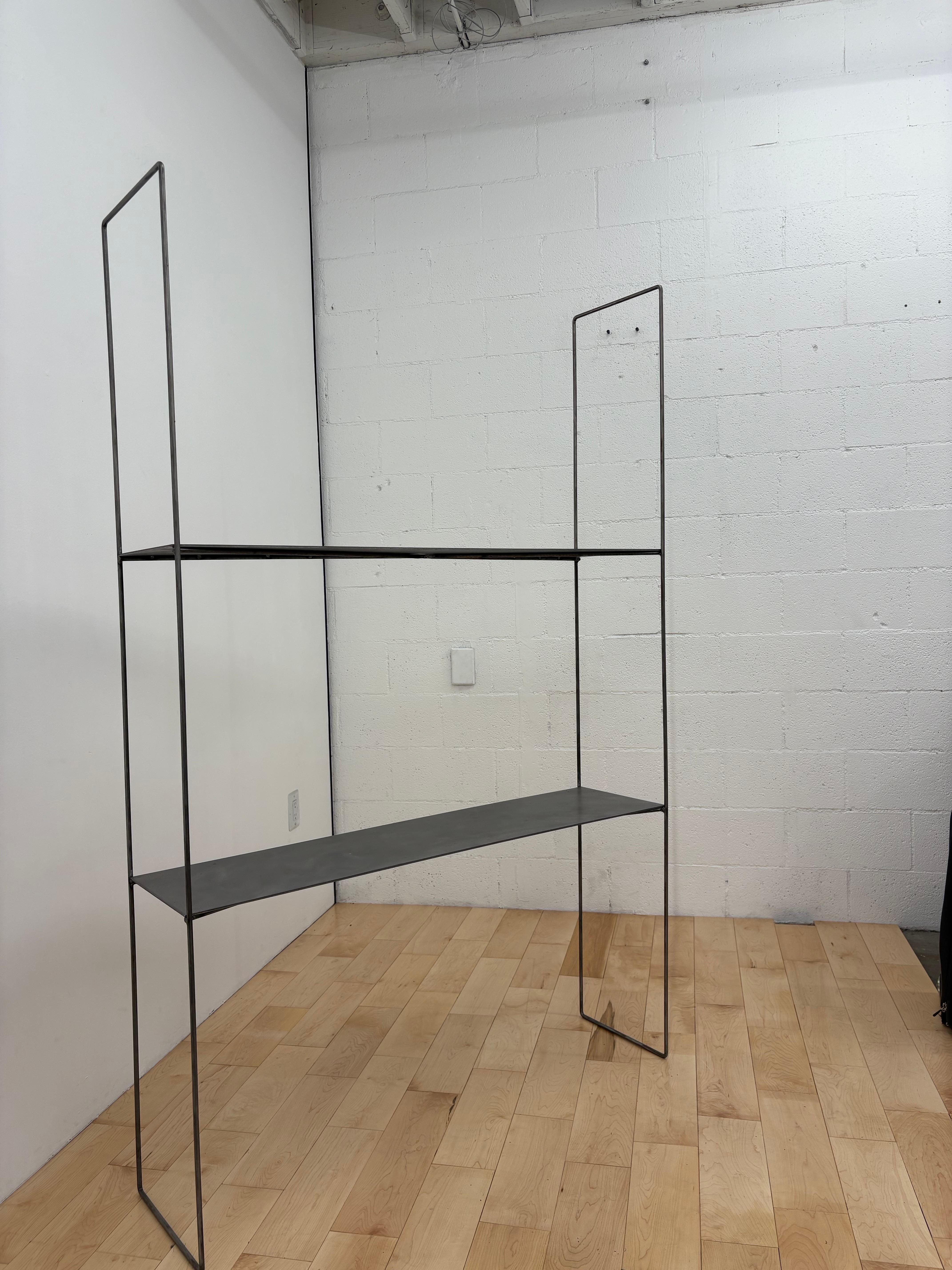 Pair of brushed steel Ultra Minimalist Custom Modular Shelving Units For Sale 1