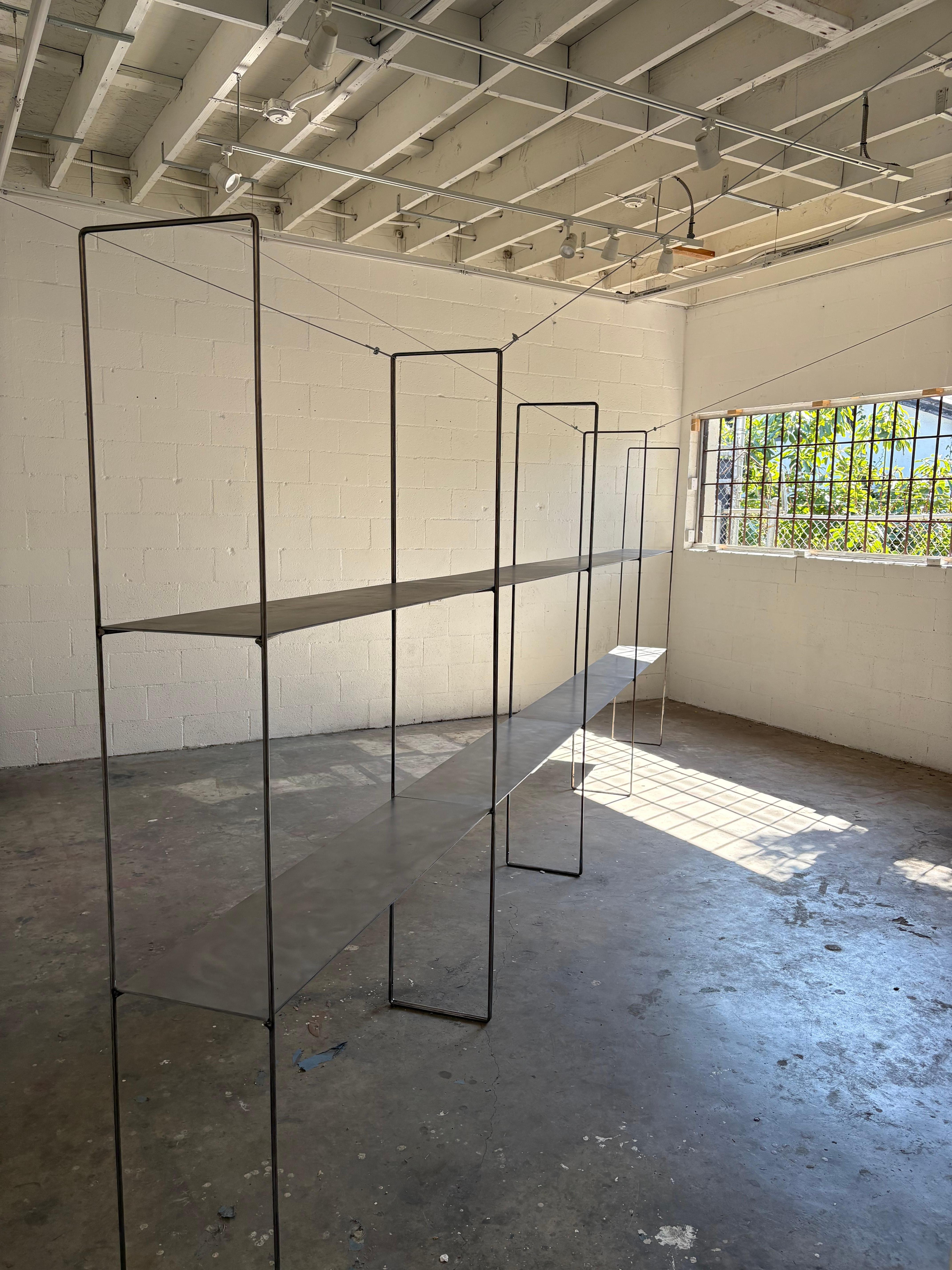 Pair of brushed steel Ultra Minimalist Custom Modular Shelving Units For Sale 2
