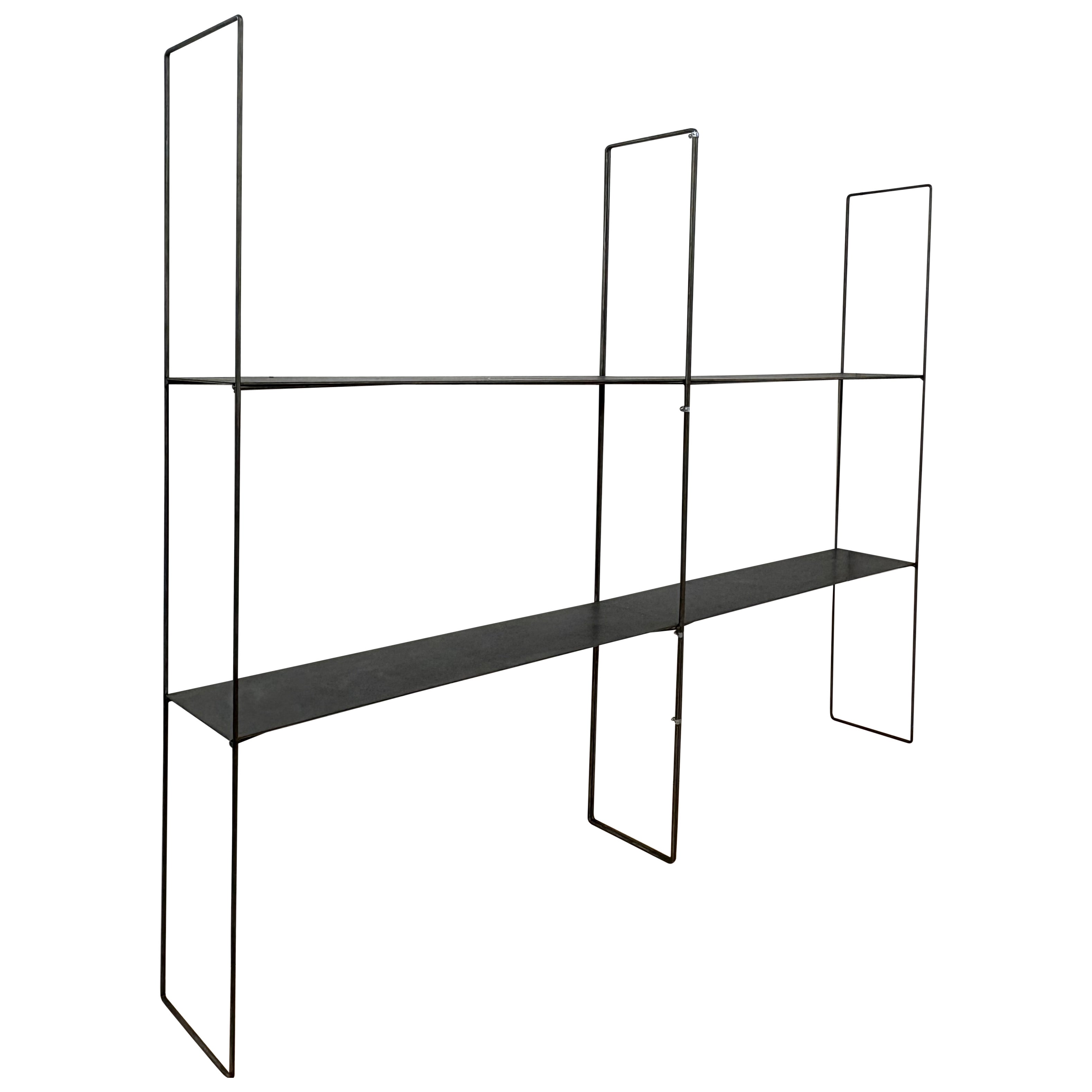 Pair of brushed steel Ultra Minimalist Custom Modular Shelving Units For Sale