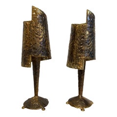 Pair of Brustalist Brass Lamp by Philippe Lambert, circa 2005