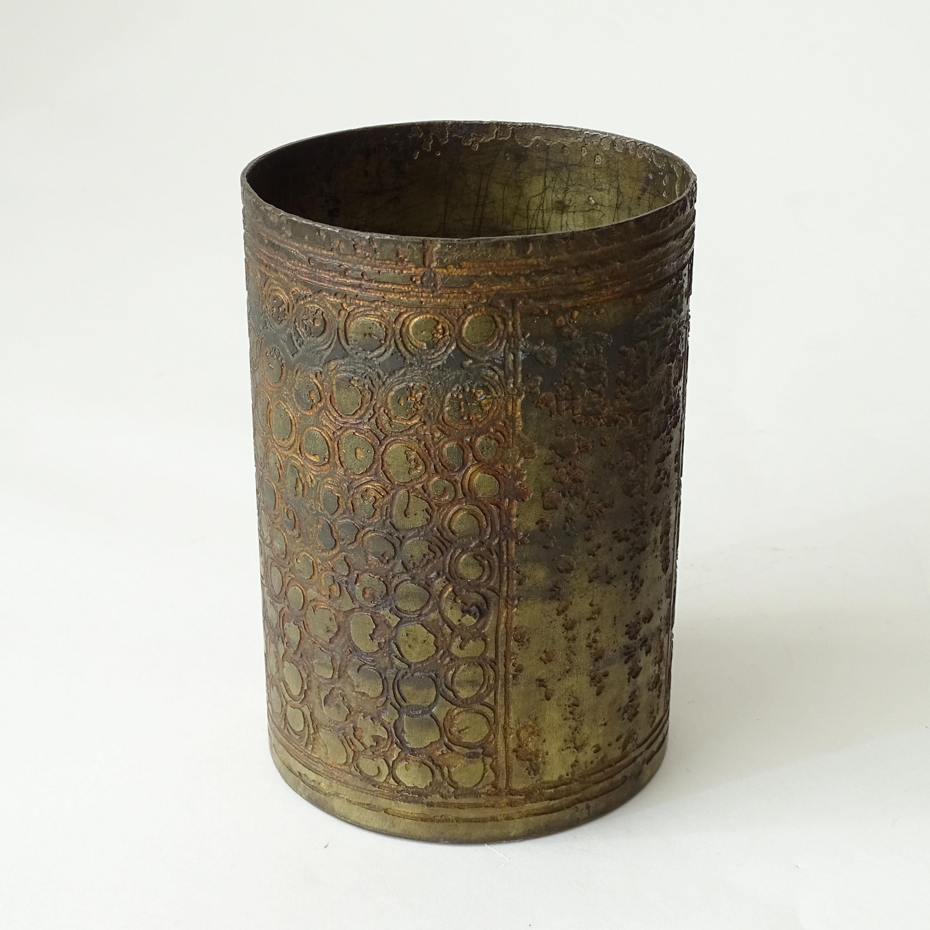 Italian Pair of Brutalist Acid Etched Brass Containers by Gallinaro, Italy, 1960s For Sale