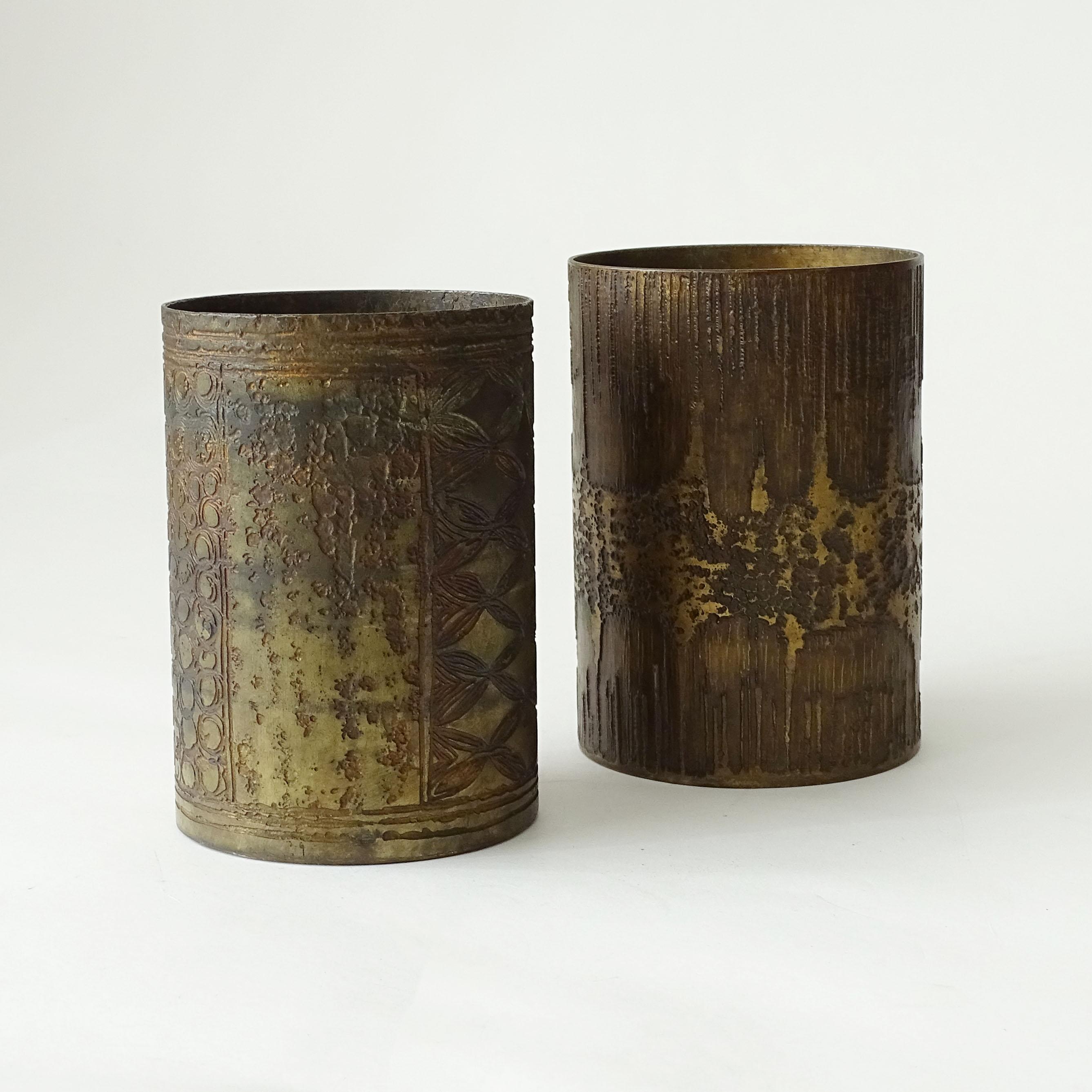 Pair of Brutalist Acid Etched Brass Containers by Gallinaro, Italy, 1960s For Sale 1