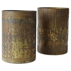 Pair of Brutalist Acid Etched Brass Containers by Gallinaro, Italy, 1960s