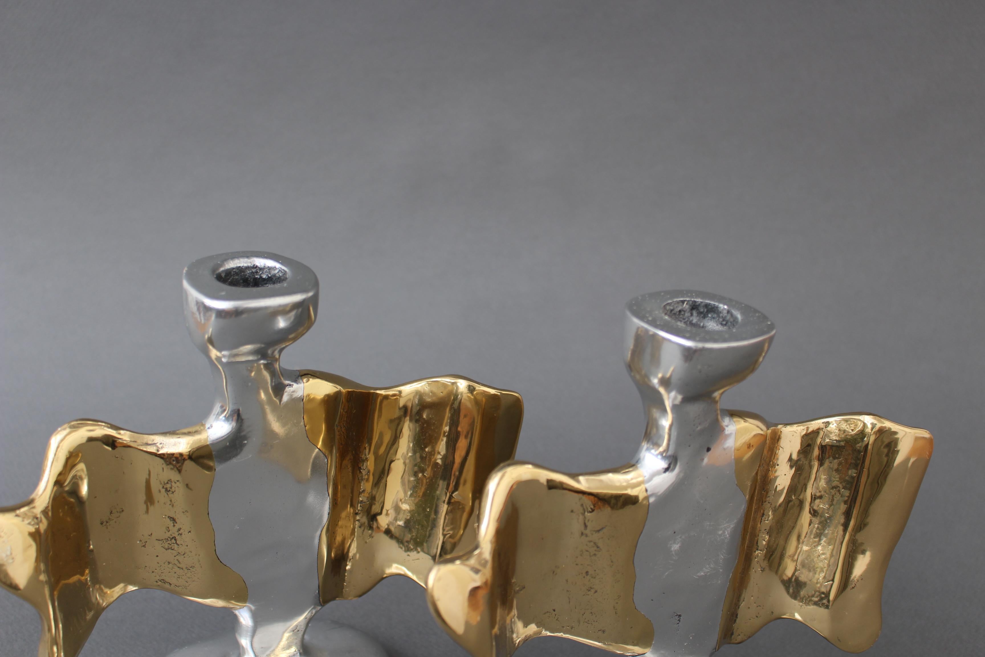 Pair of Brutalist Aluminium and Brass Candlesticks by David Marshall circa 1990s 9