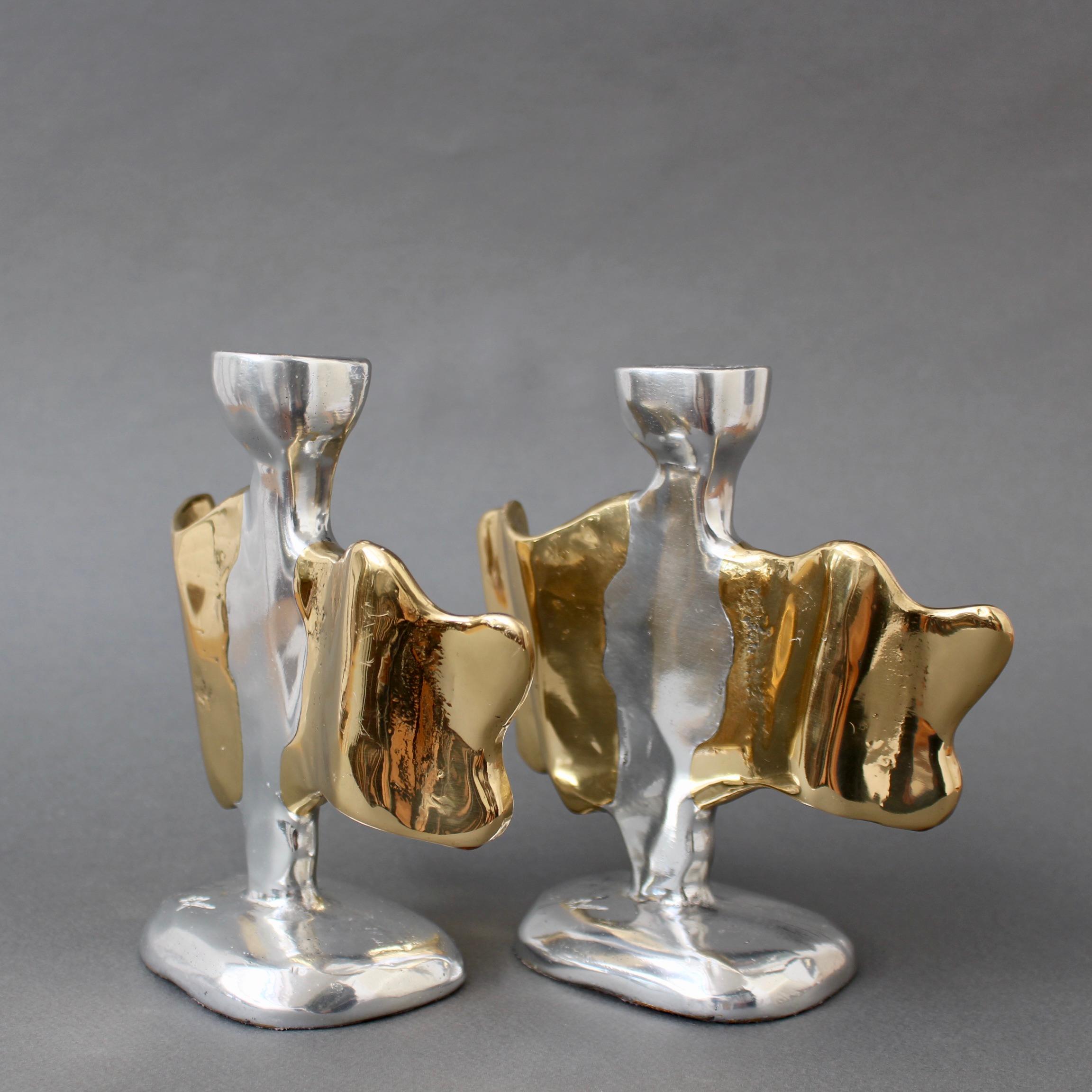 Pair of Brutalist Aluminium and Brass Candlesticks by David Marshall circa 1990s In Good Condition In London, GB