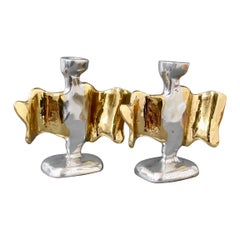 Pair of Brutalist Aluminium and Brass Candlesticks by David Marshall circa 1990s