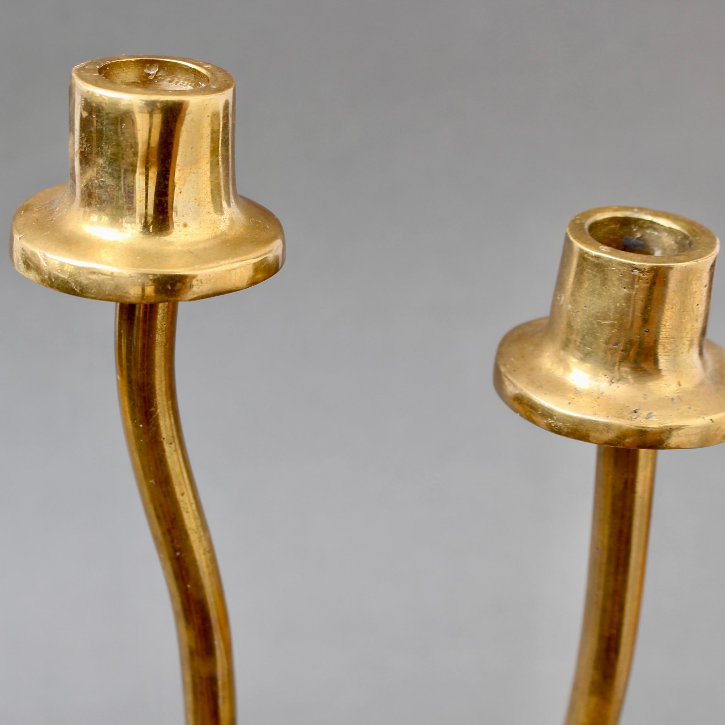 Pair of Brutalist Aluminium and Brass Candlesticks by David Marshall For Sale 7