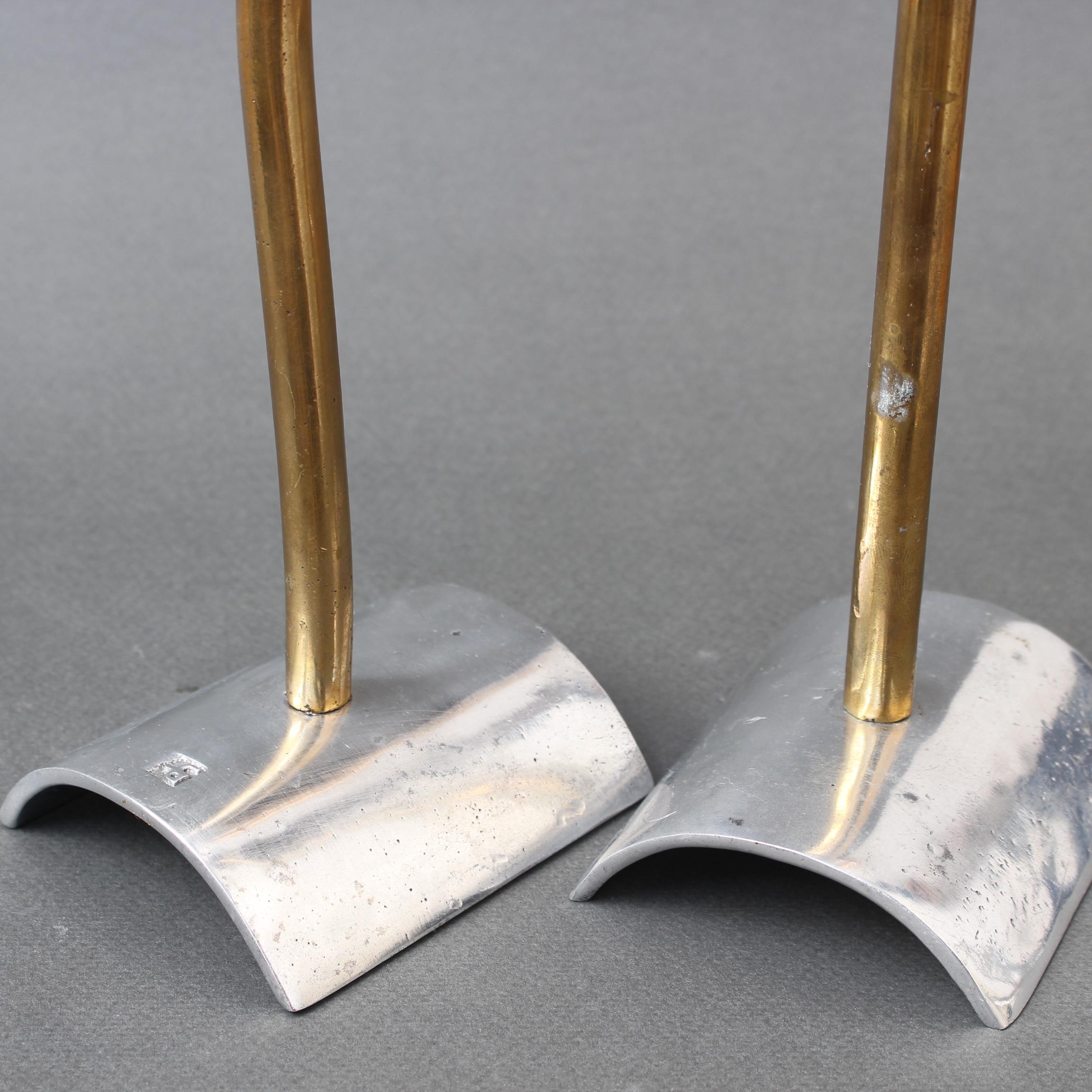 Pair of Brutalist Aluminium and Brass Candlesticks by David Marshall For Sale 2