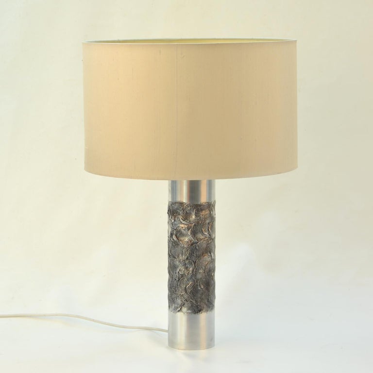 Pair Of Brutalist Aluminum Table Lamp, Camille Textured Ceramic Table Lamp