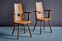 Pair of Brutalist Armchairs in solid Oak by Vervoort, TilburgNetherlands, 1960s
