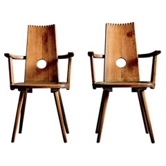 Pair of Brutalist Armchairs in solid Oak by Vervoort, TilburgNetherlands, 1960s