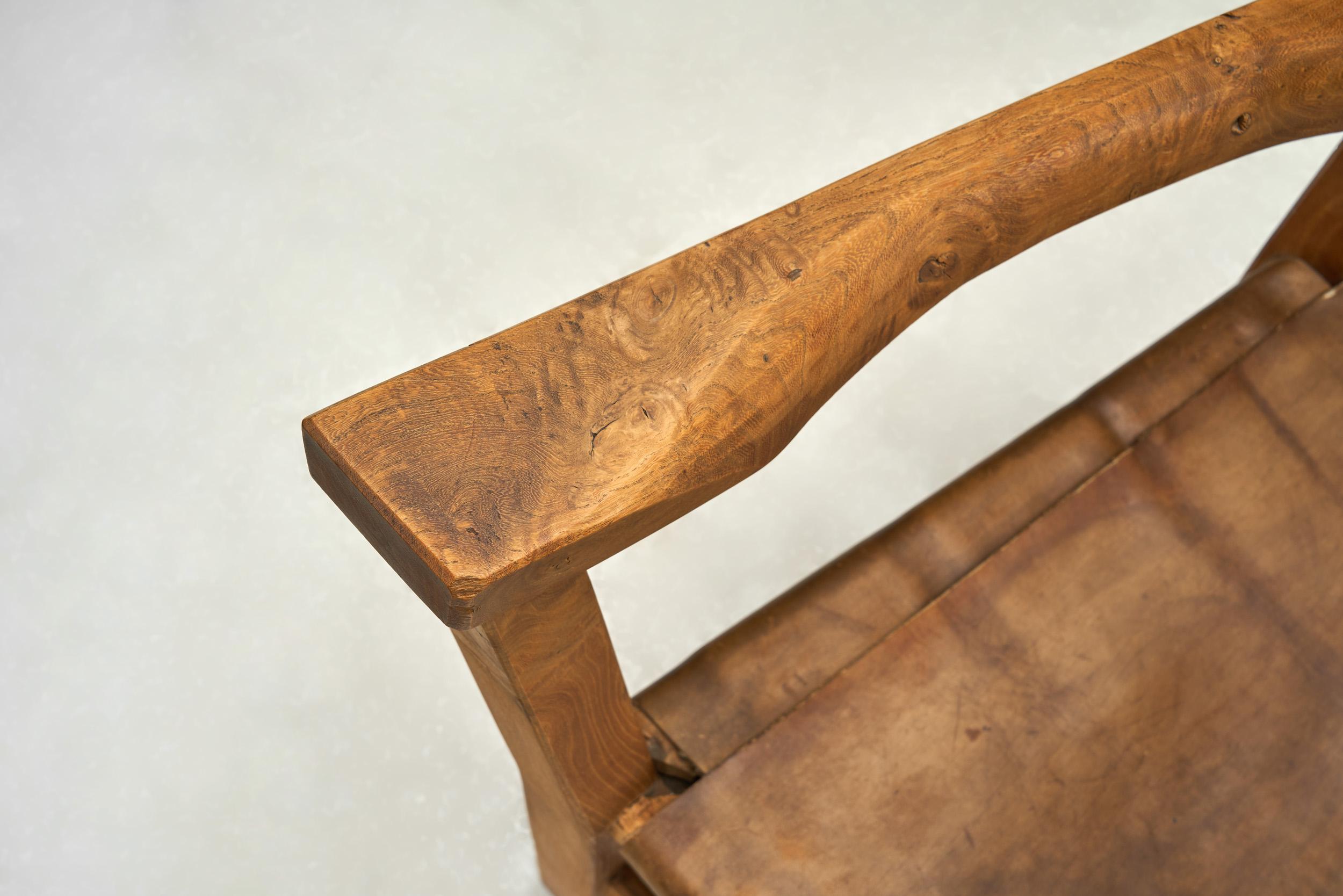 Pair of Brutalist Armchairs with Leather Seats, Europe 1970s For Sale 5