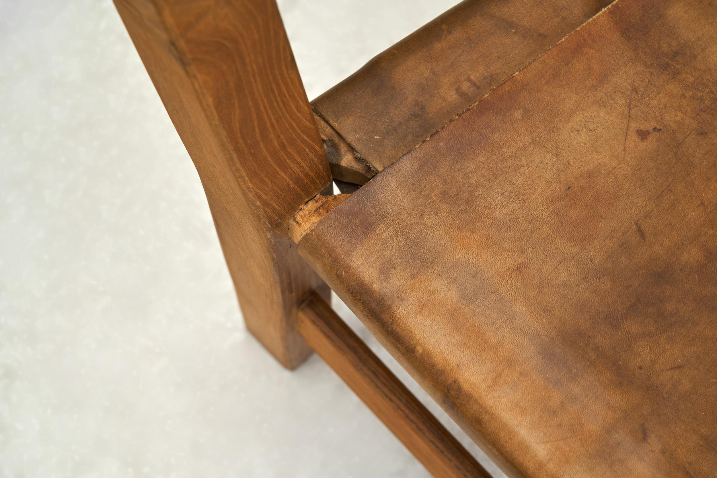 Pair of Brutalist Armchairs with Leather Seats, Europe 1970s For Sale 6