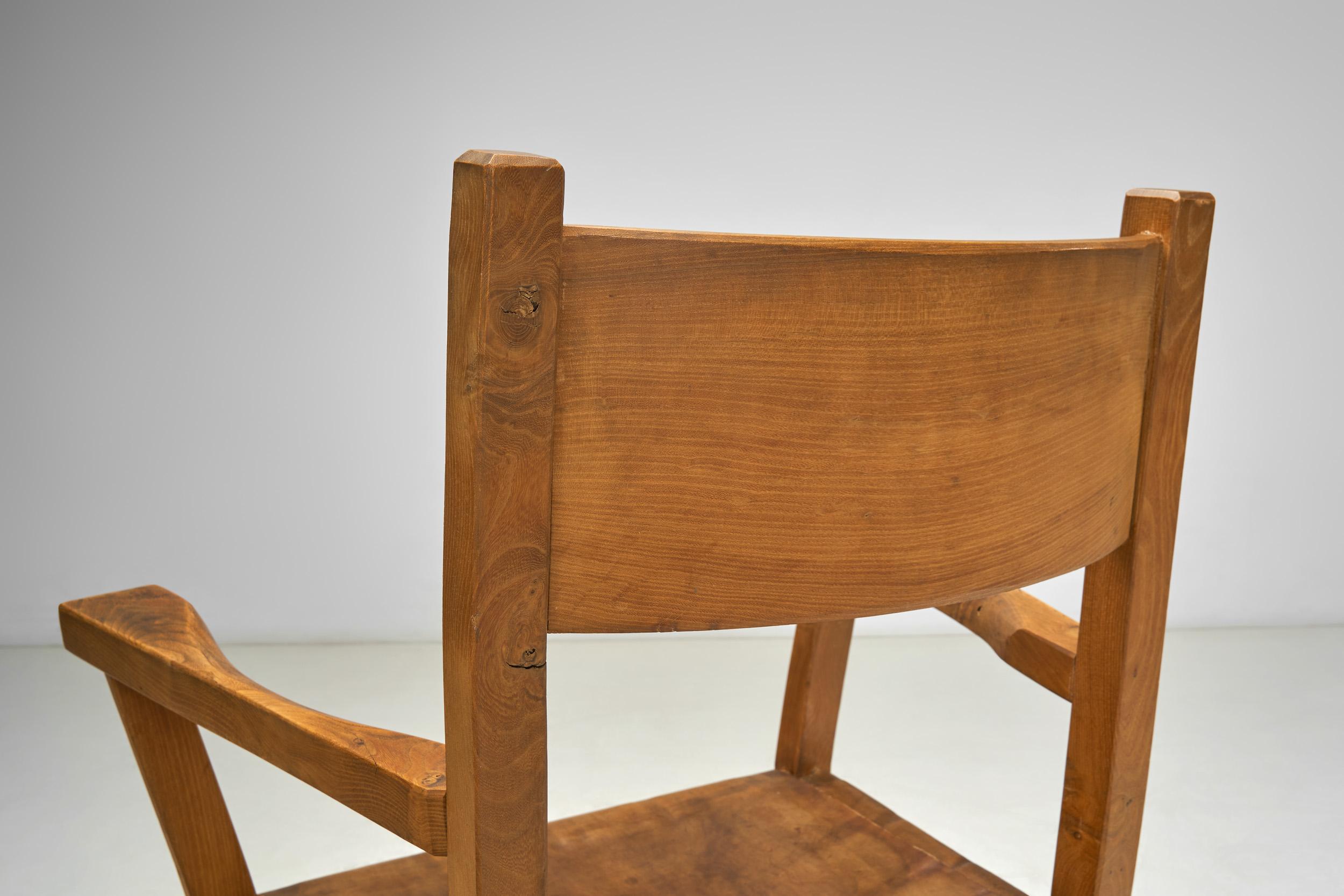 Pair of Brutalist Armchairs with Leather Seats, Europe 1970s For Sale 8