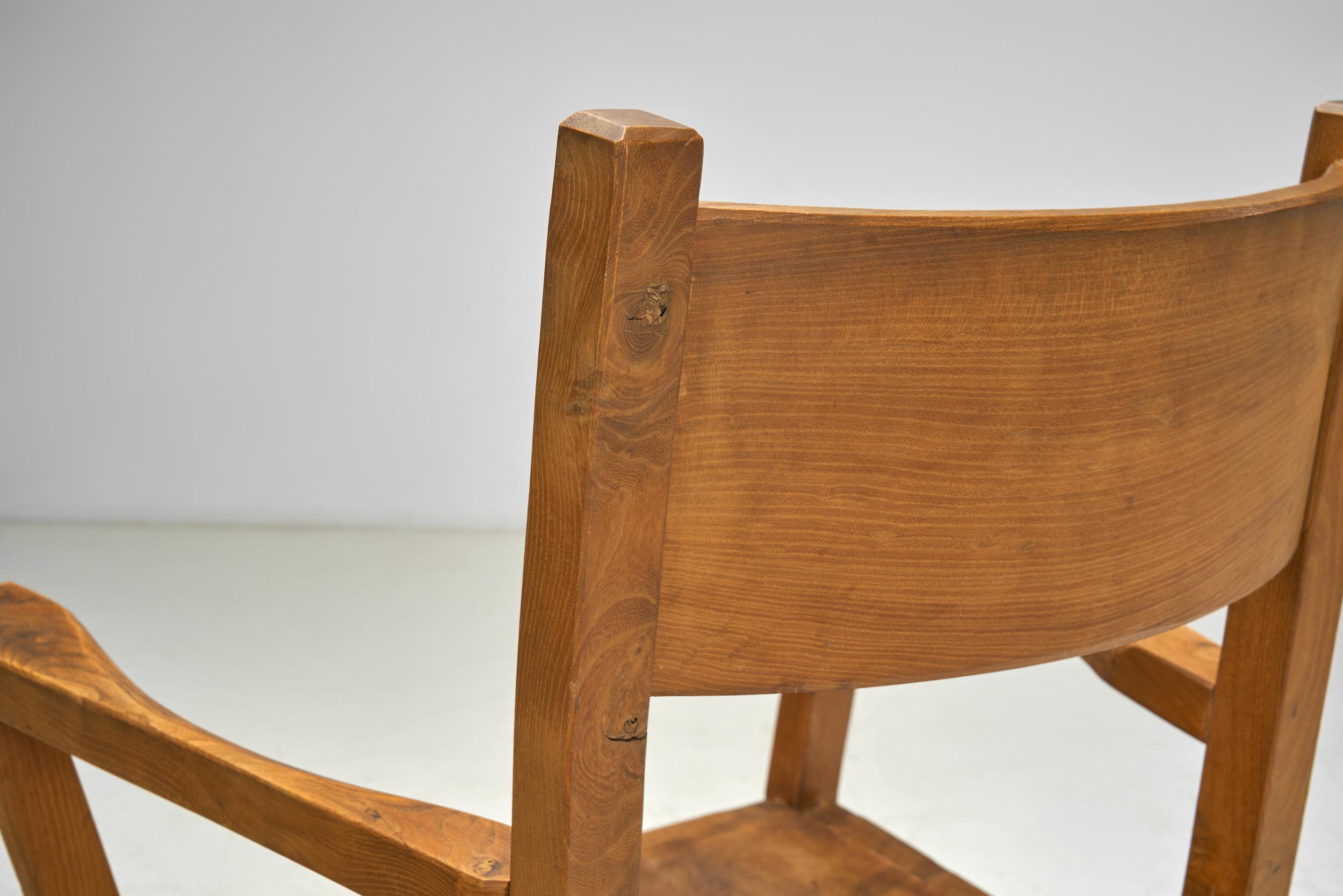 Pair of Brutalist Armchairs with Leather Seats, Europe 1970s For Sale 9