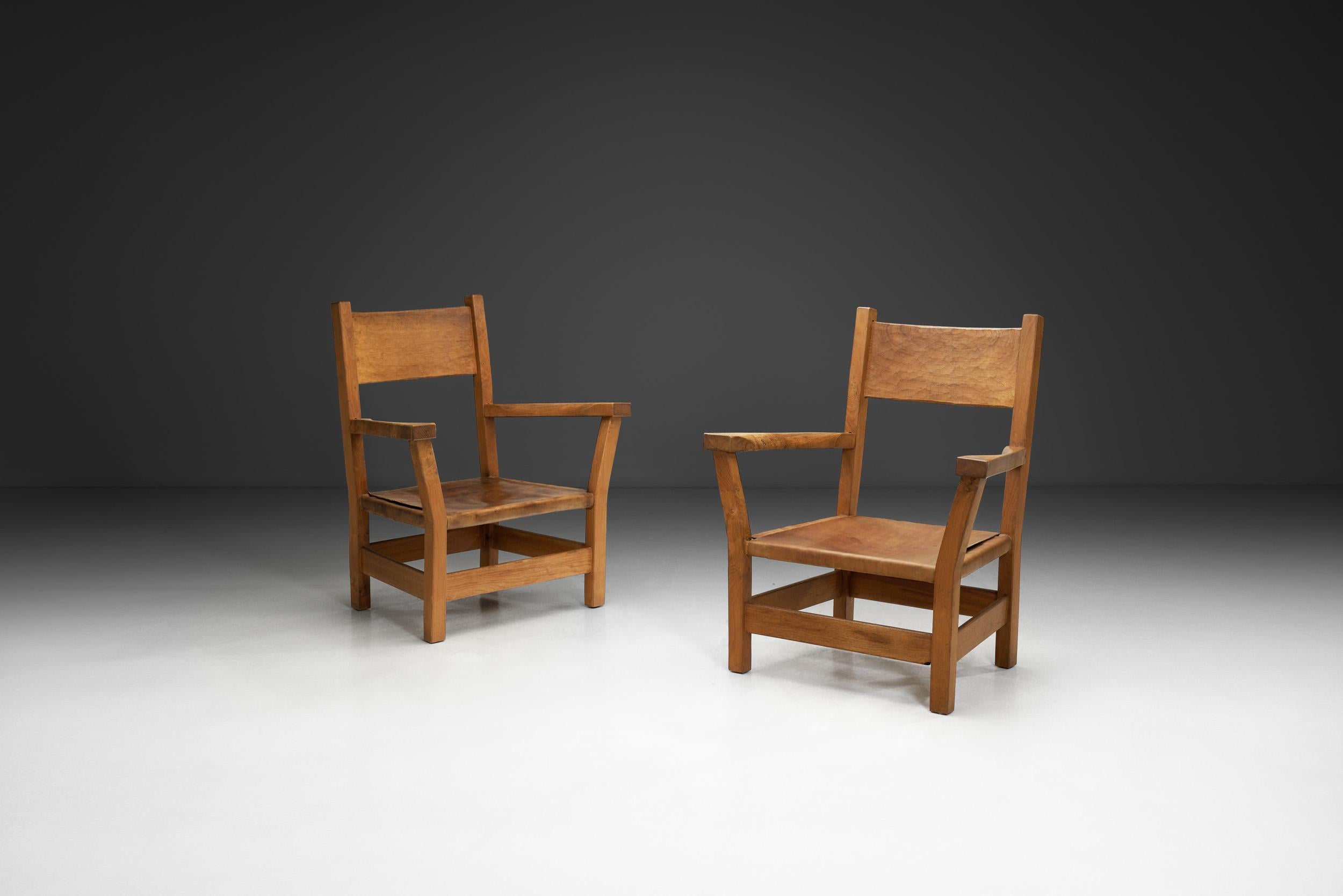 The Brutalist movement showcased how bold forms and the organic character of imperfect materials can beautifully transform into standout pieces through the creativity of skilled craftsmen. This pair of chairs might seem bold and rugged at first