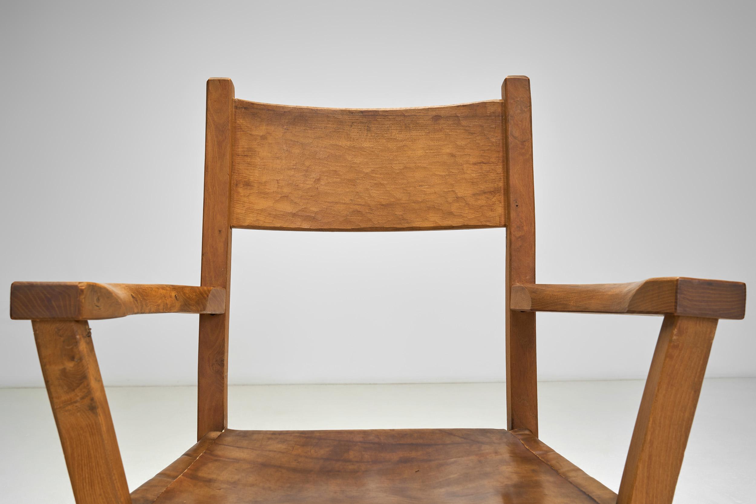 Pair of Brutalist Armchairs with Leather Seats, Europe 1970s For Sale 2