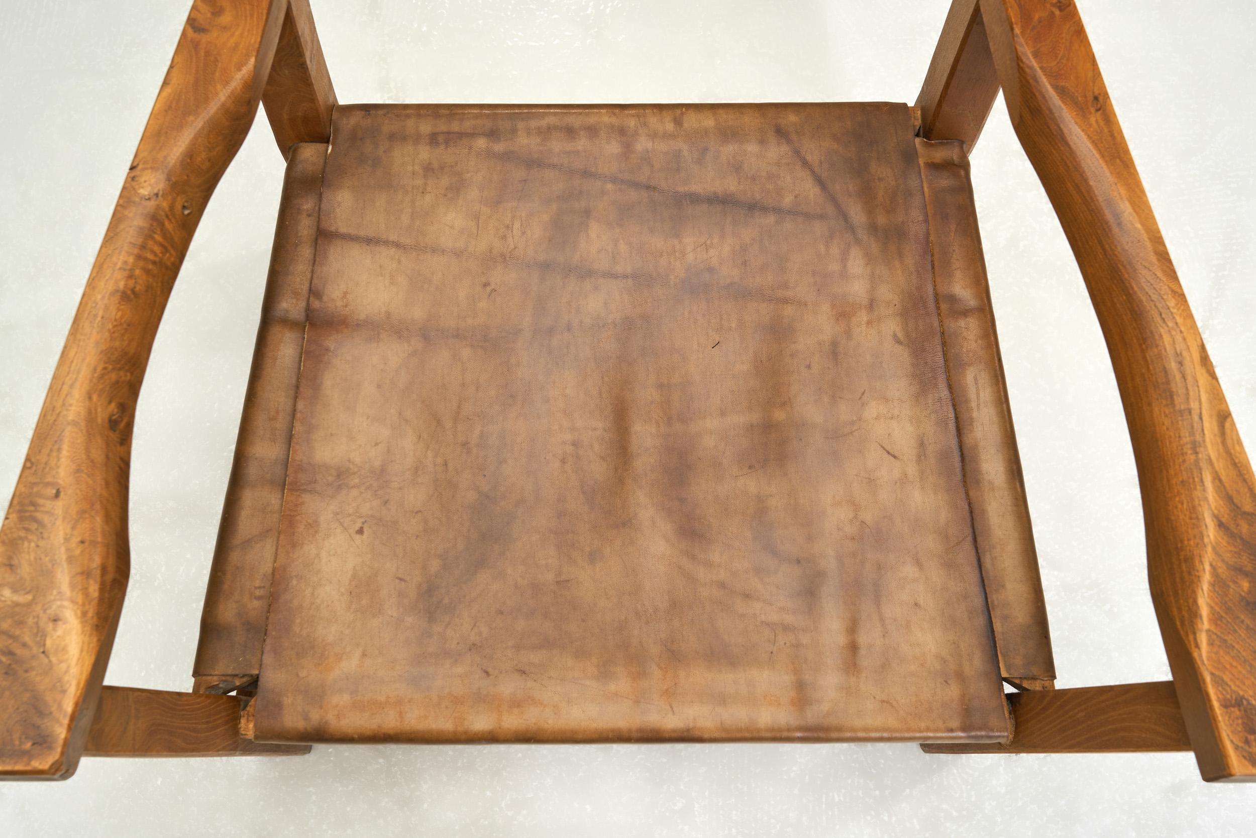 Pair of Brutalist Armchairs with Leather Seats, Europe 1970s For Sale 3