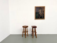 Pair of brutalist bar stools, France, 1950s