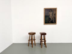 Pair of Brutalist Bar Stools, France, 1950s