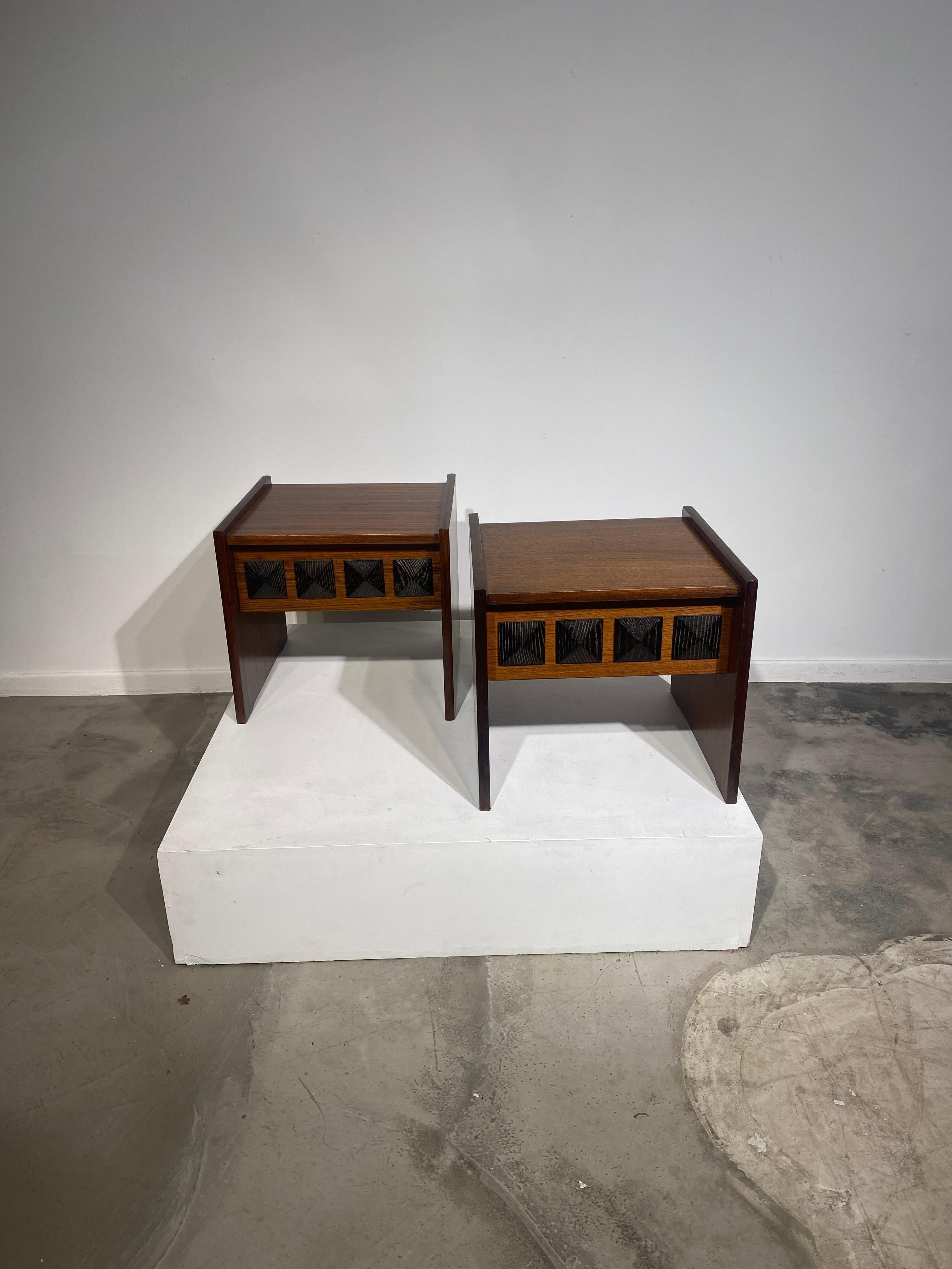 Mid-20th Century Pair of Brutalist Bedsides Cabinets, Italy, 1960's