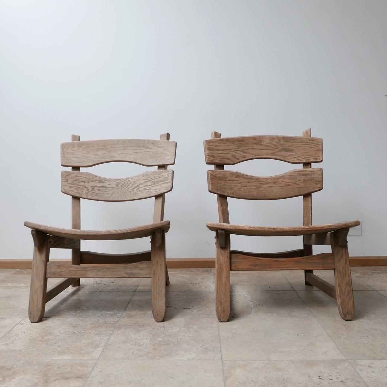 Pair of Brutalist Belgium Oak Lounge Easy Chairs In Good Condition In London, GB