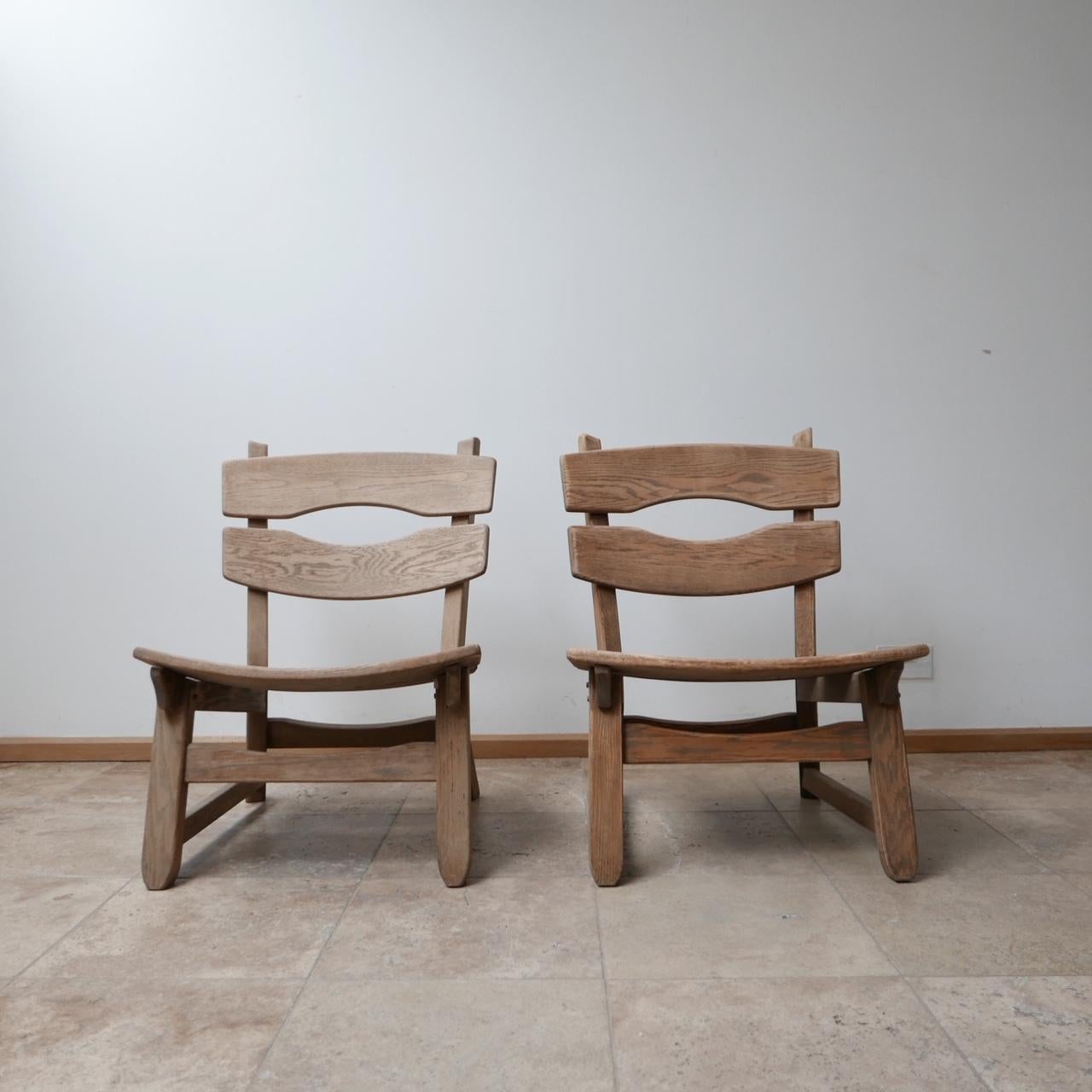 20th Century Pair of Brutalist Belgium Oak Lounge Easy Chairs