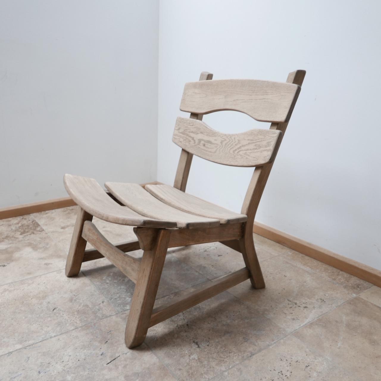 Wood Pair of Brutalist Belgium Oak Lounge Easy Chairs