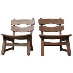 Pair of Brutalist Belgium Oak Lounge Easy Chairs