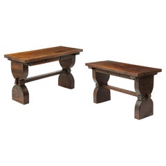 Pair of Brutalist Black Walnut Consoles, France 1960
s