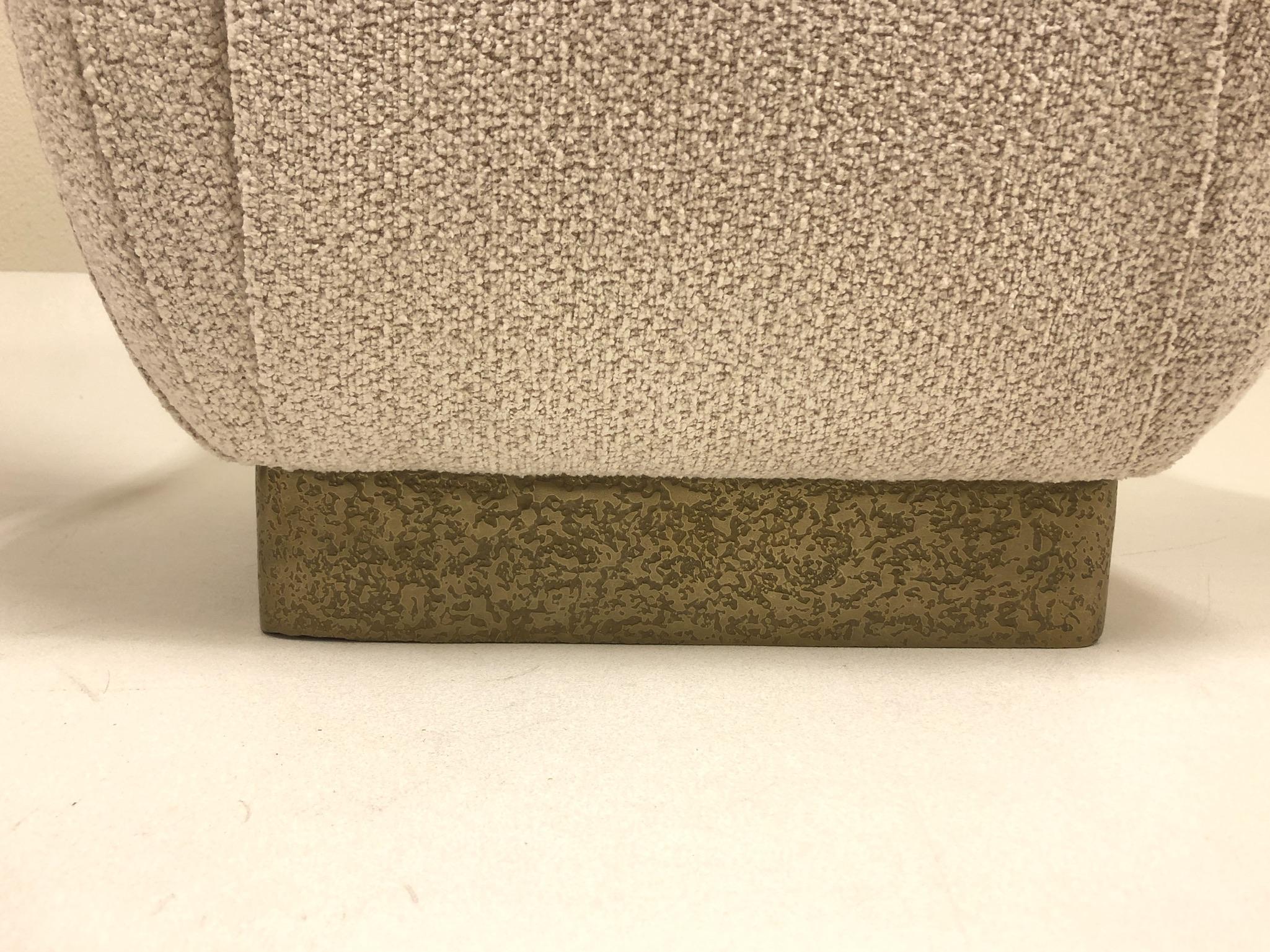 Pair of Brutalist Brass and Fabric Poufs by Marge Carson 1
