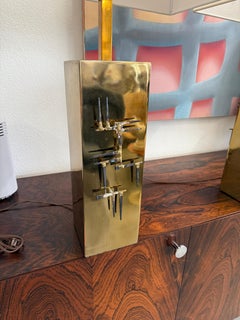 Pair of Brutalist Brass Lamps with Nails by Laurel Lamp