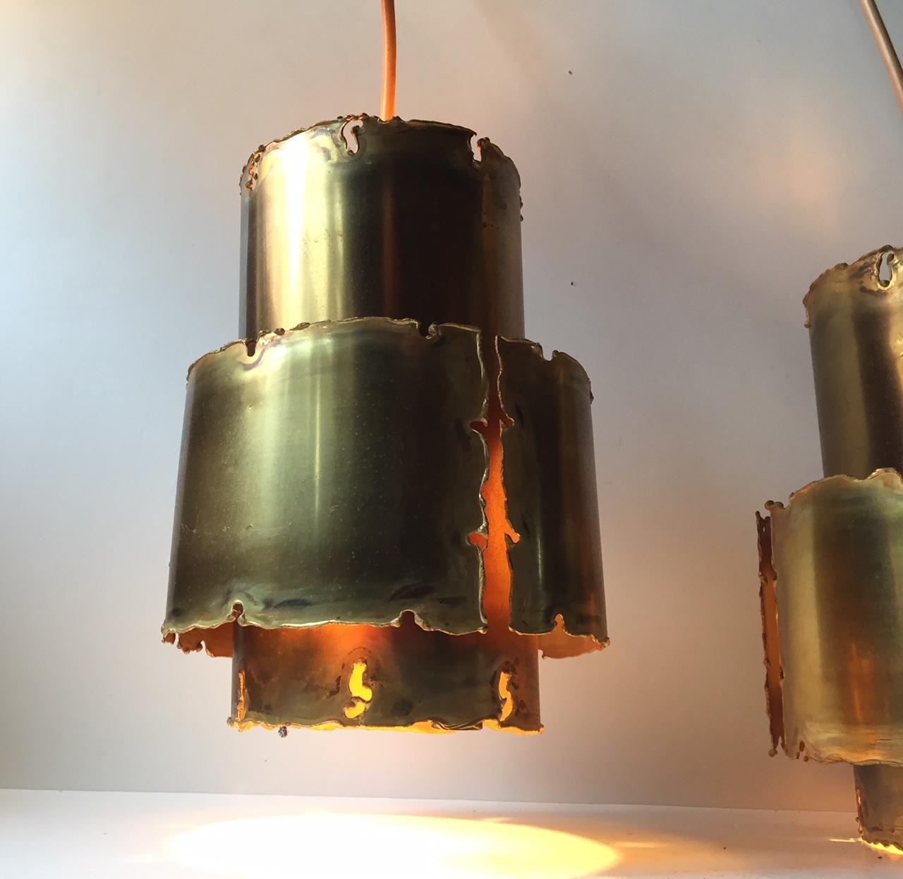 Mid-Century Modern Pair of Brutalist Brass Pendant Lamps by Svend Aage Holm Sørensen, 1960s
