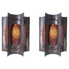 Pair of Brutalist brass sconces, France 1960s