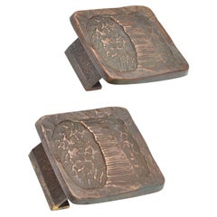 Vintage Pair of Brutalist Bronze Push and Pull Door Handles for Double Doors