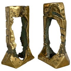 Pair of Brutalist Bronze Candlesticks by Hugo Rodriguez