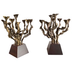 Pair of Brutalist Bronze Candlesticks