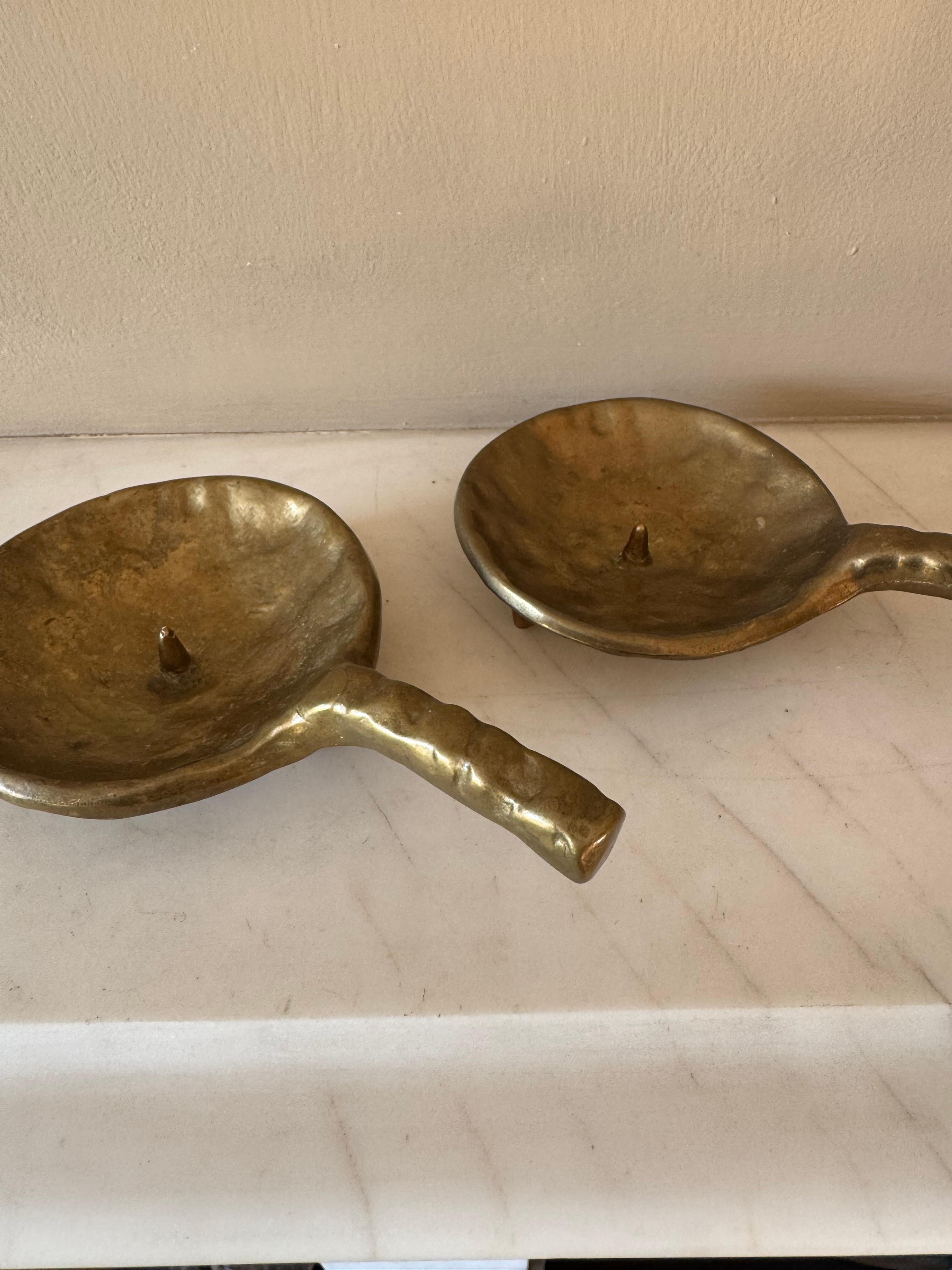 Mid-Century Modern Pair of Brutalist bronze metal candleholders c.1960’s For Sale